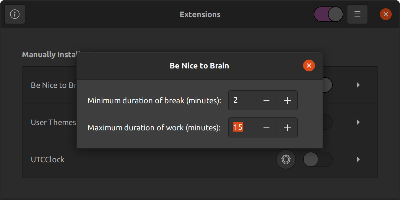 screenshot of extension settings