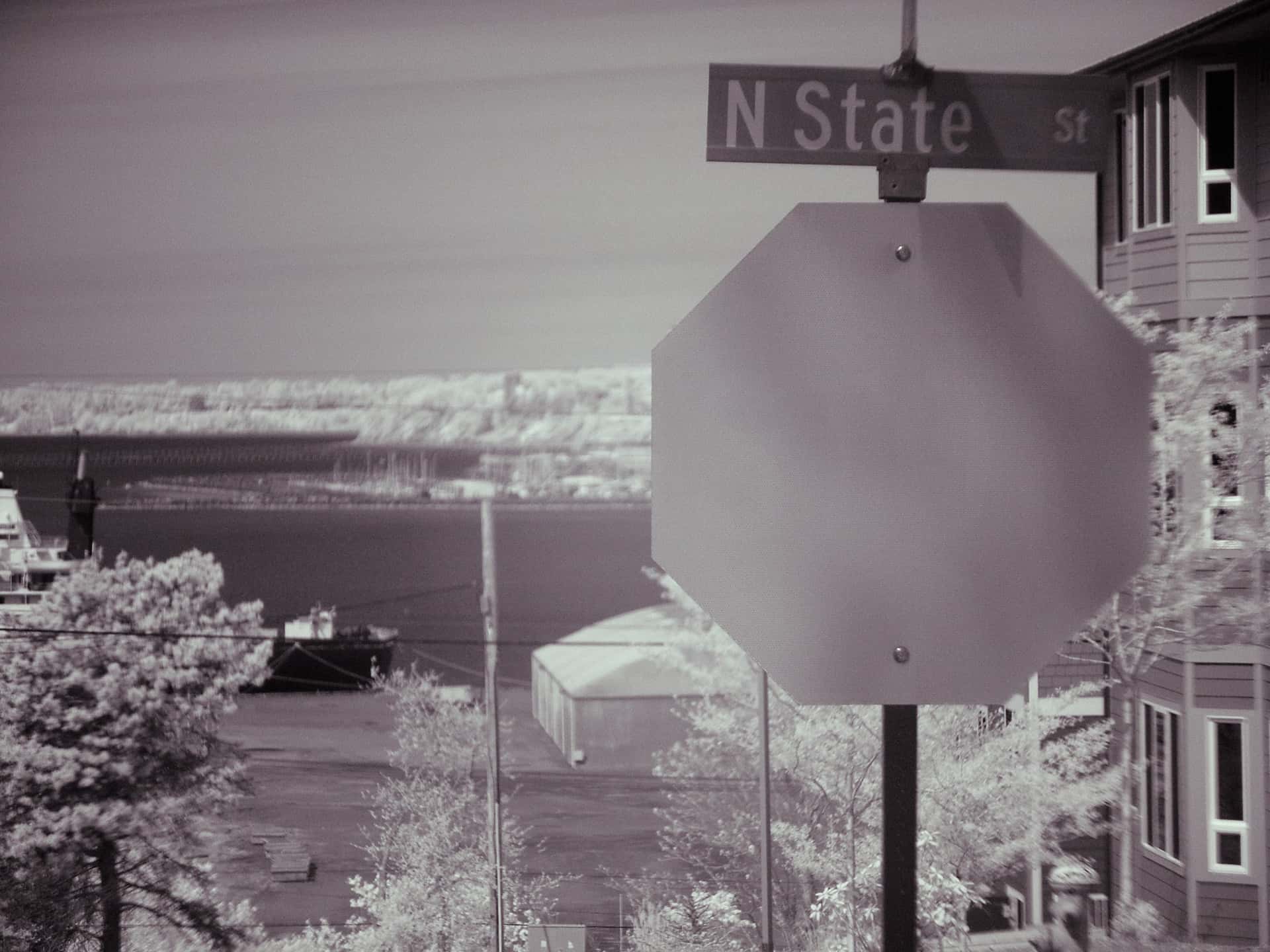apparently blank stop sign in an infrared photograph