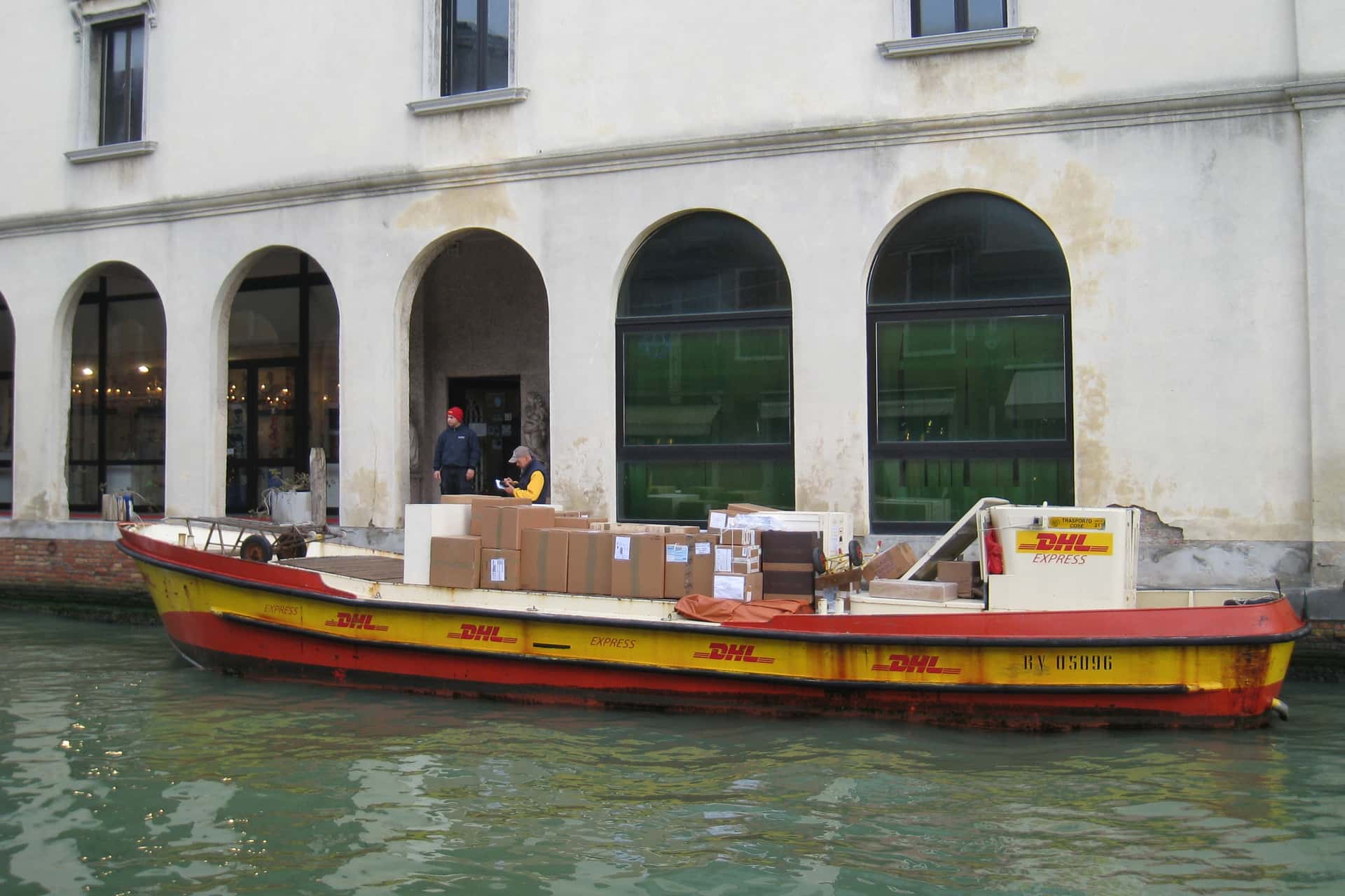 DHL delivery boat in Venice