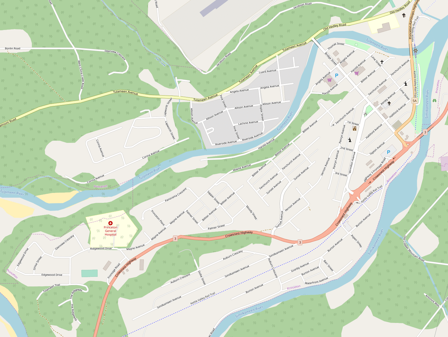 mapping of buildings in Princeton, BC, Canada in OpenStreetMap