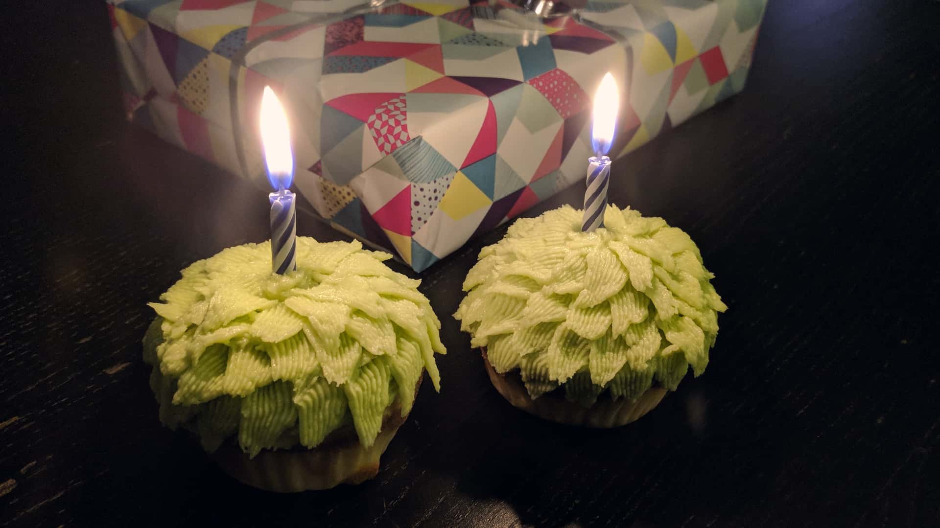 cupcakes decorated as hops with hop-flavored frosting