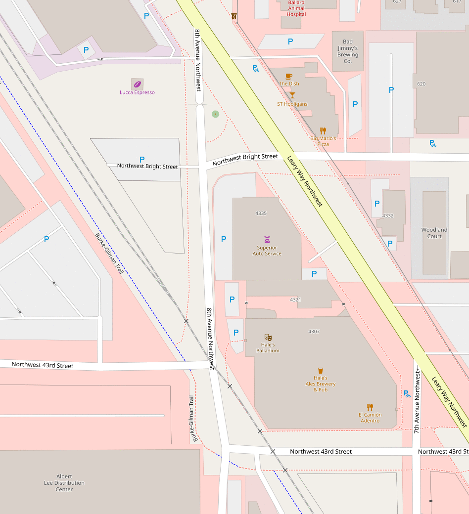 mapping of the Burke-Gilman Trail to 8th Ave NW connection in OpenStreetMap