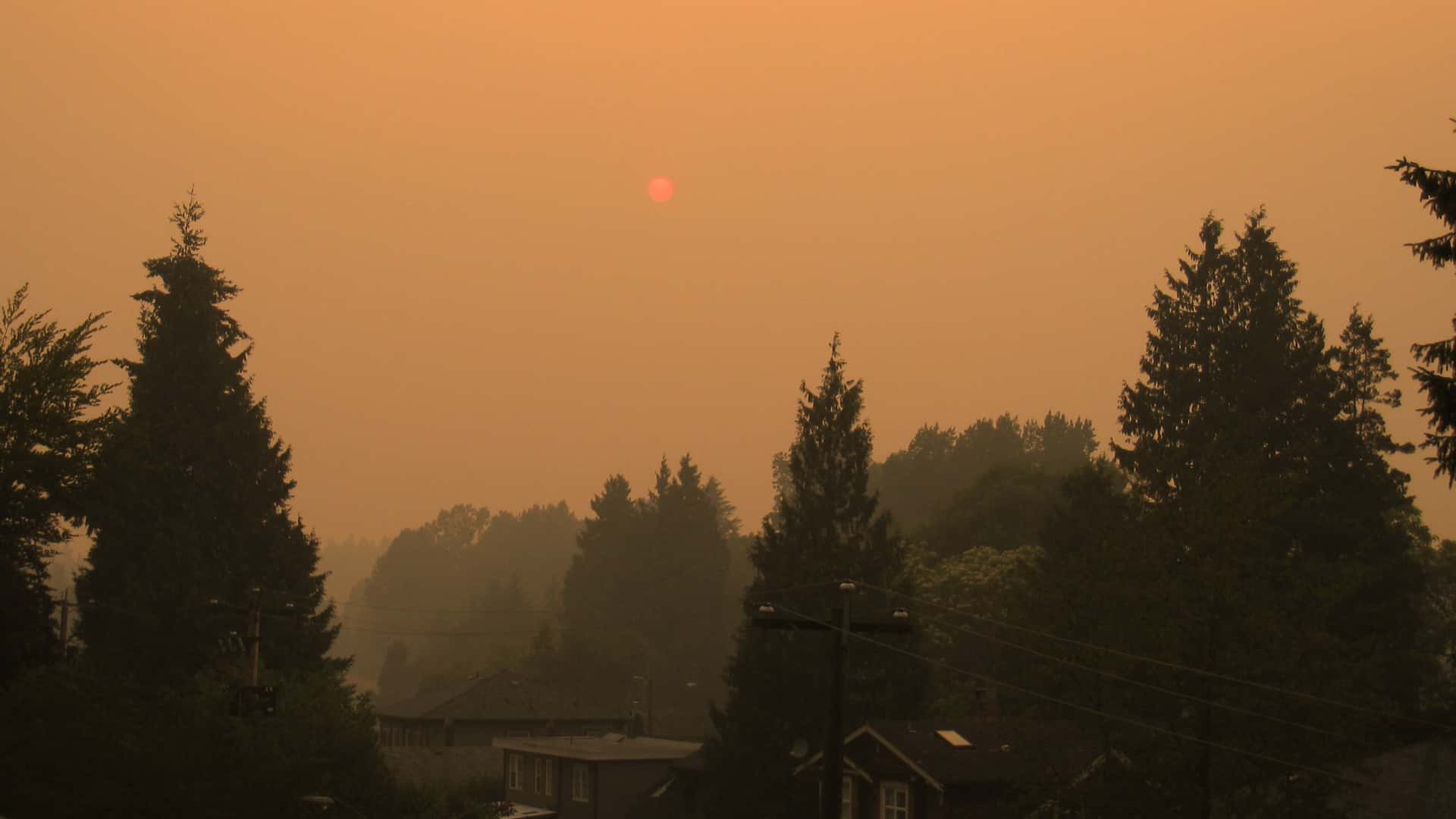 red sun through wildfire smoke in Vancouver