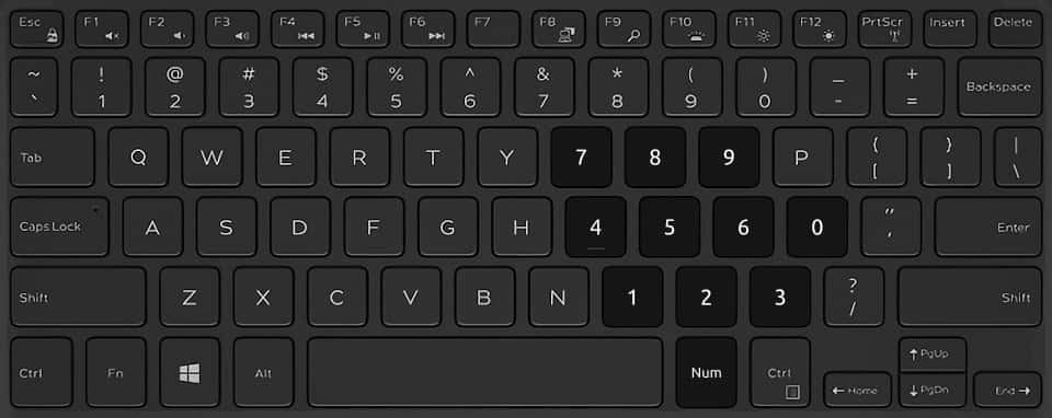 Dell XPS 13 keyboard with virtual ten-key number pad