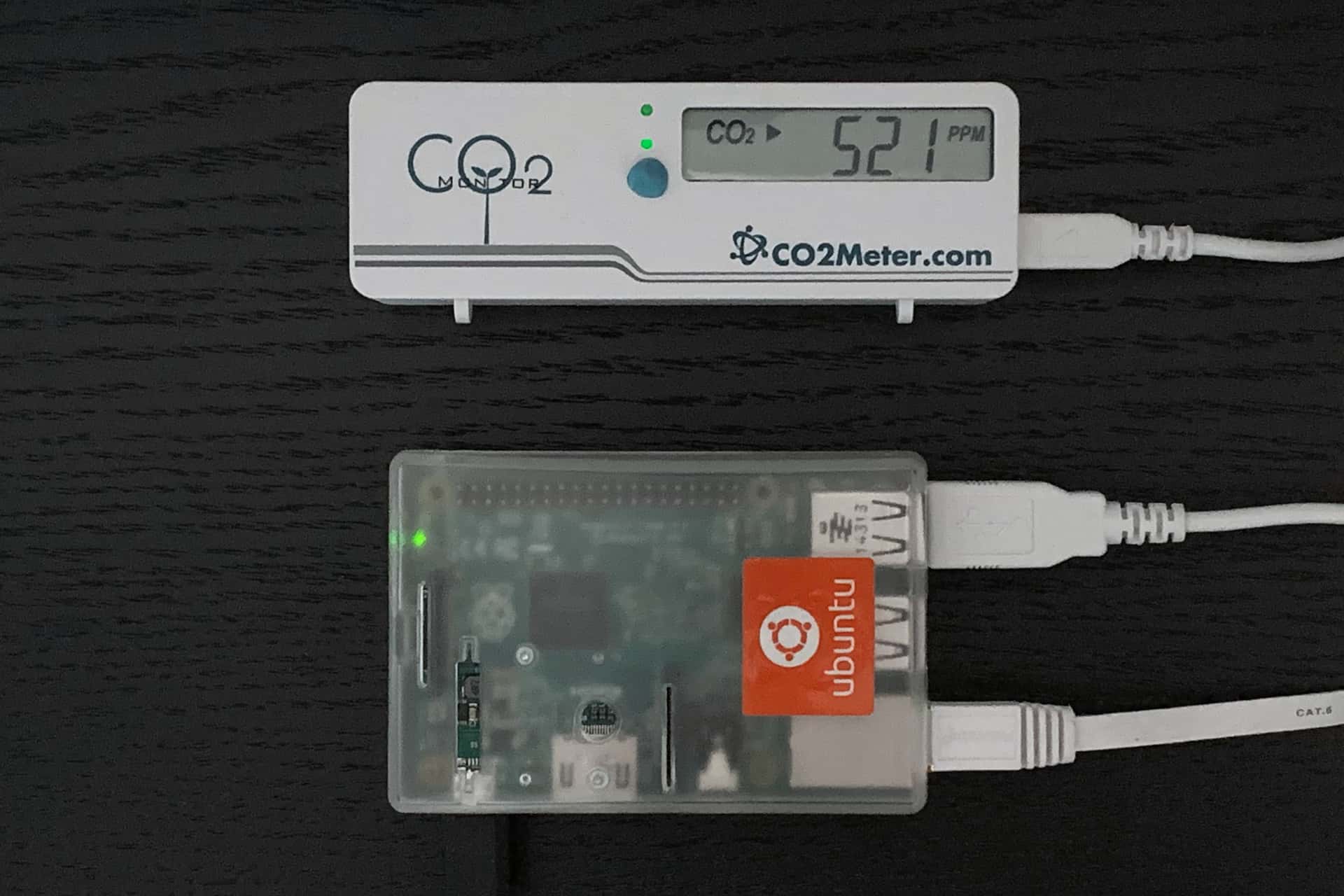 USB CO₂ meter connected to a Raspberry Pi running Ubuntu