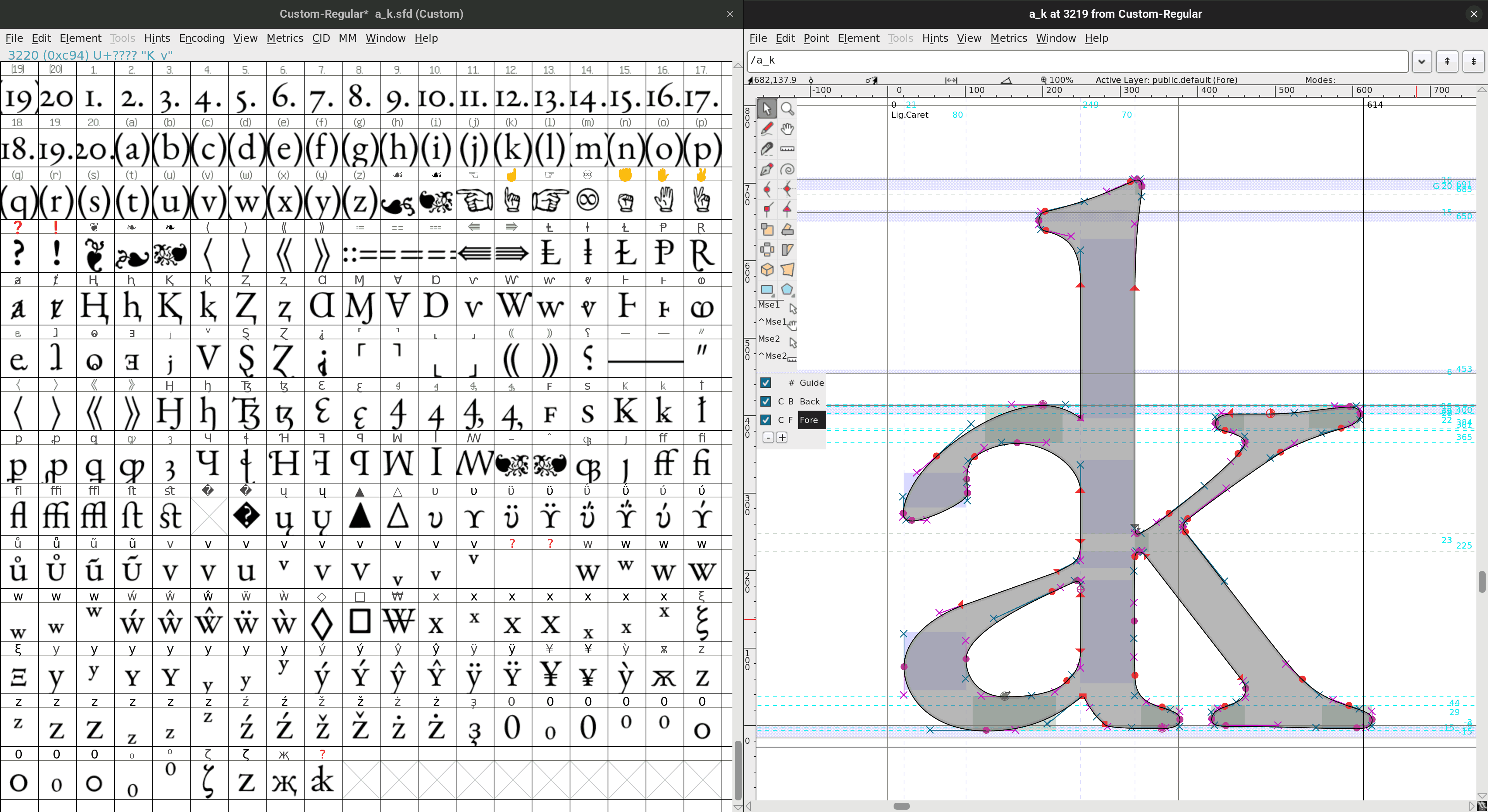 “ak” ligature in FontForge