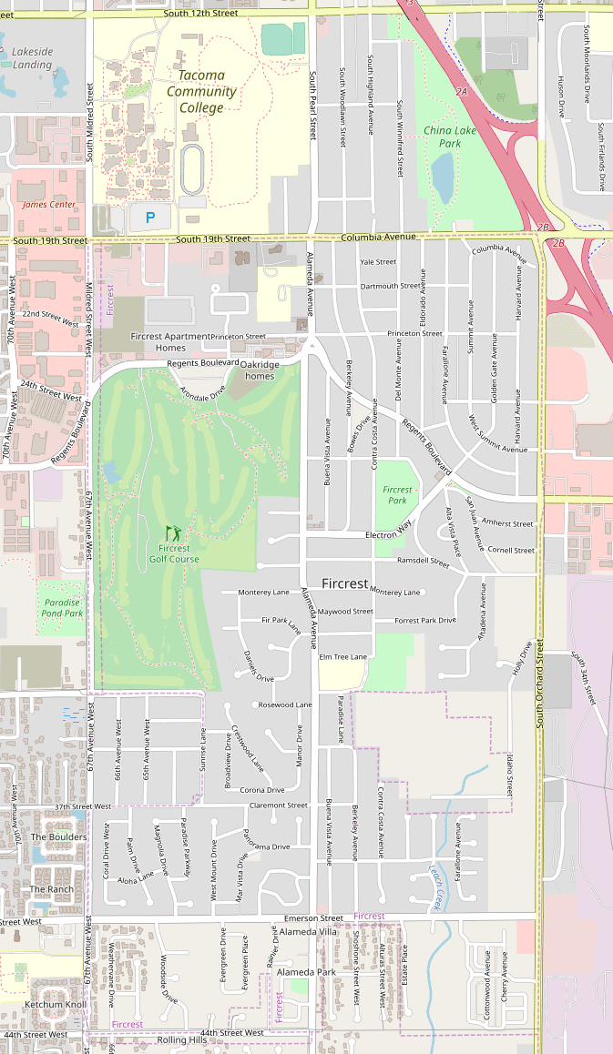 mapping of buildings in Fircrest, WA, USA in OpenStreetMap